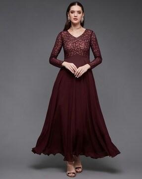 women lace v-neck fit & flare dress