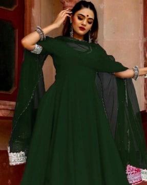 women laced flared kurta set