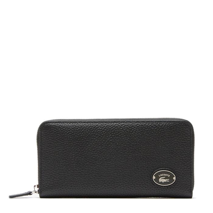 women lacoste metal plate zip wallet