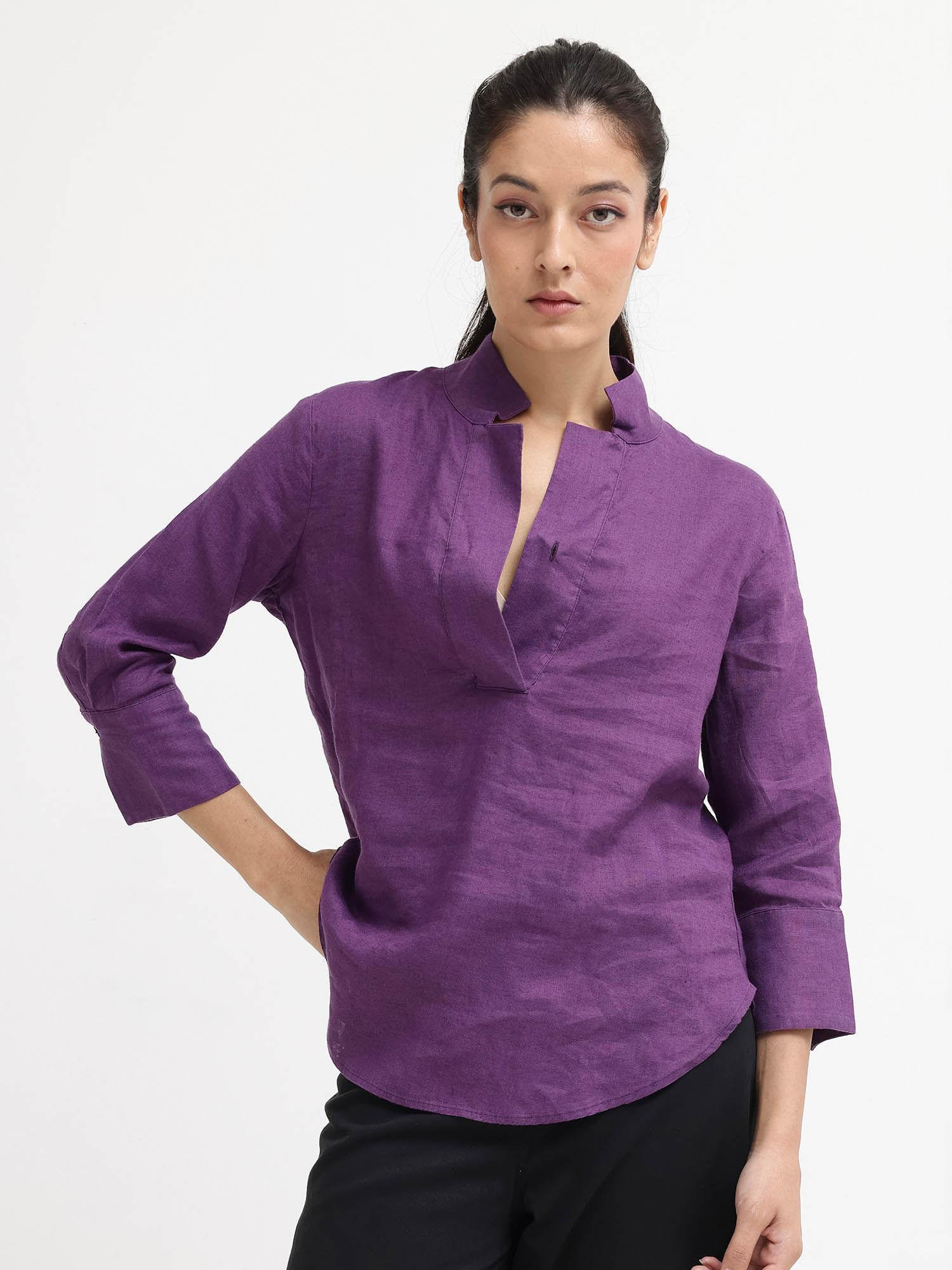 women laos solid purple top