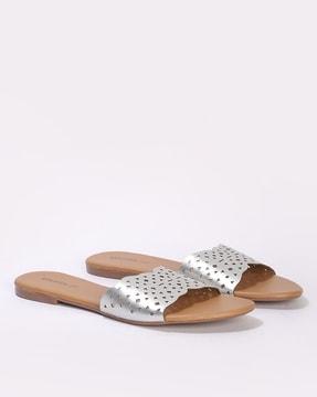 women laser-cut slip-on flat sandals