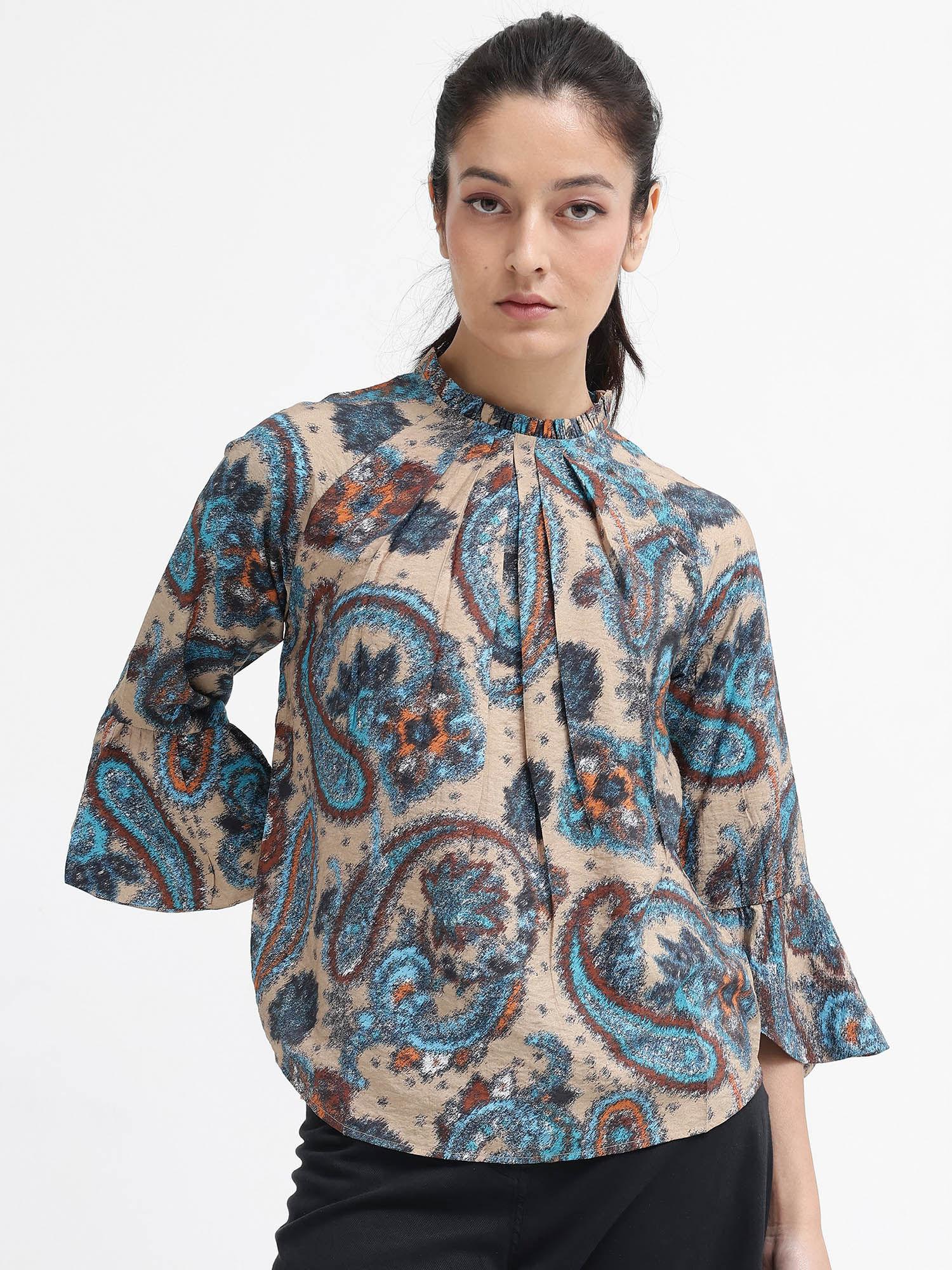 women lavand paisley printed multi-color top