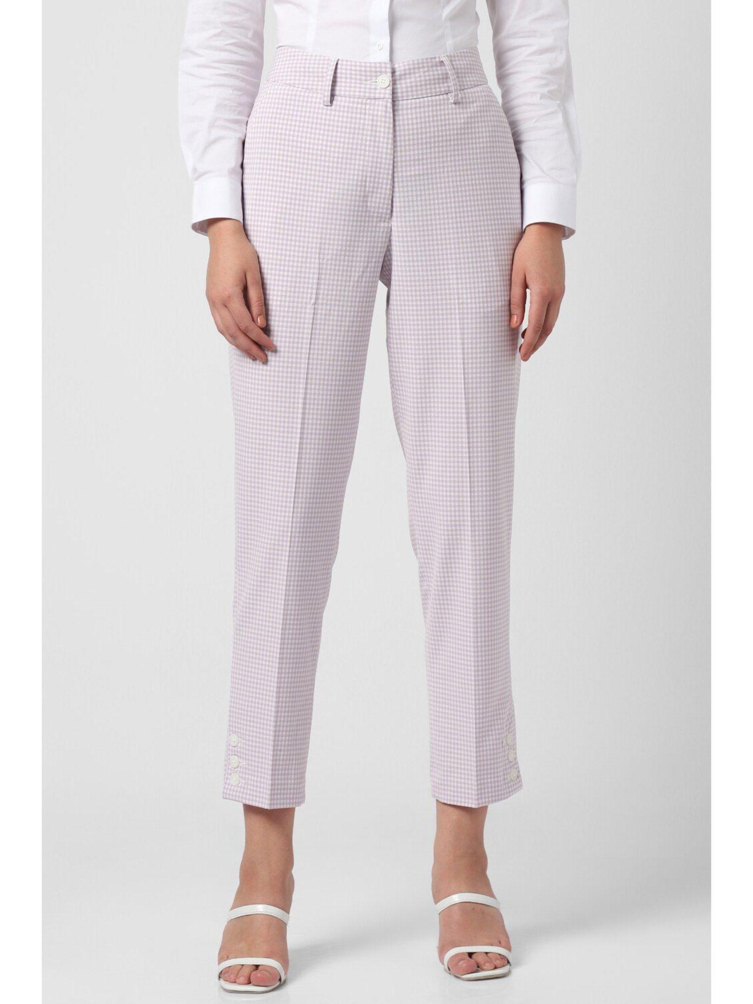 women lavender check business casual slim fit trousers