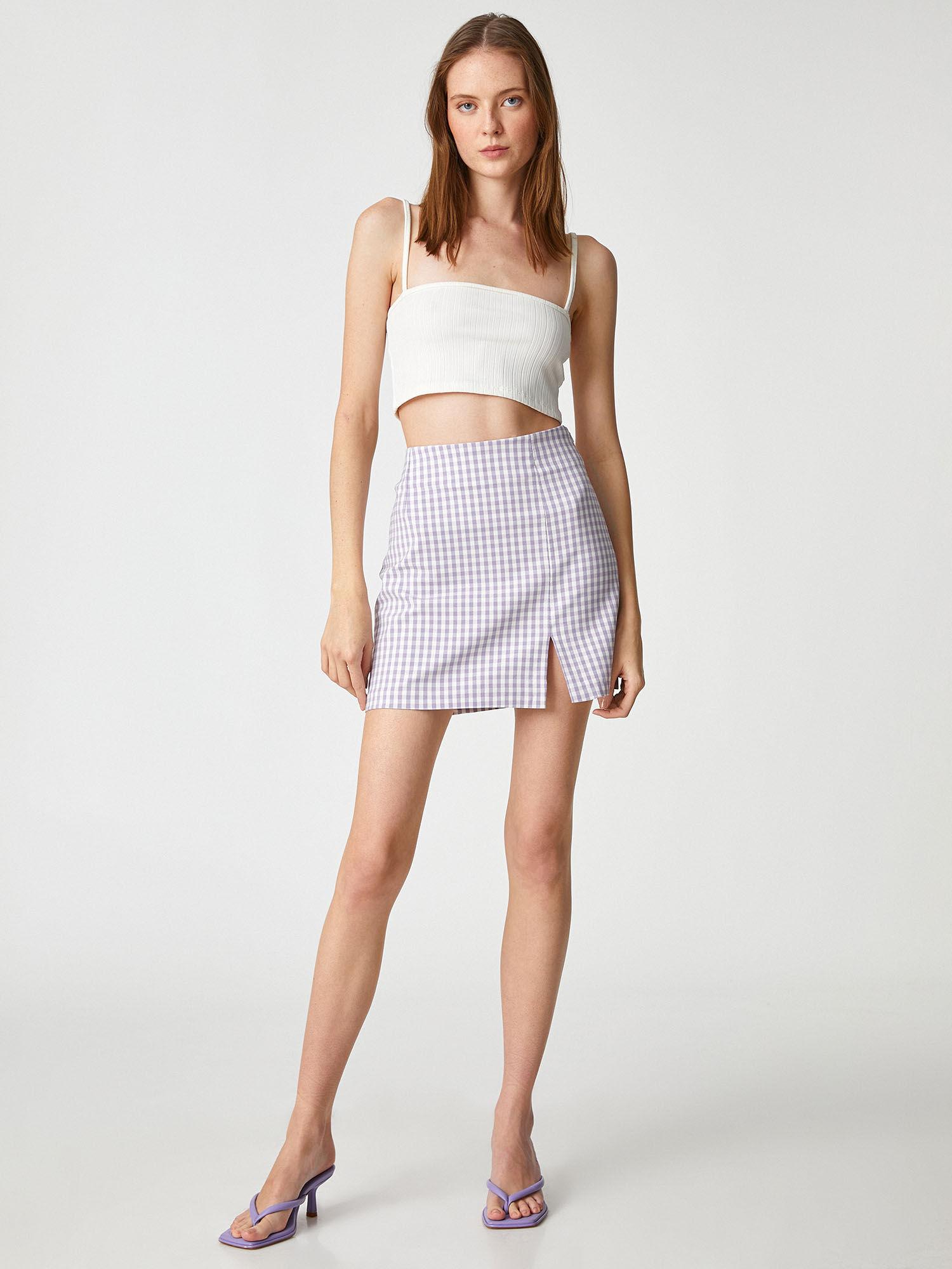 women lavender checks normal skirt