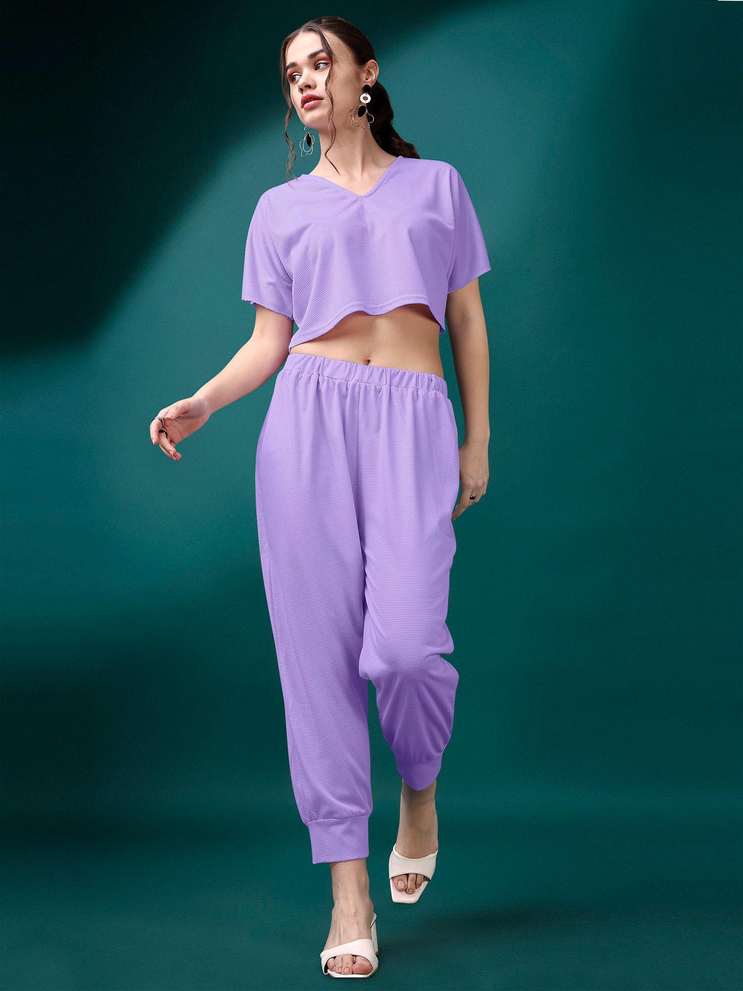 women lavender crop top & joggers co-ord (set of 2)