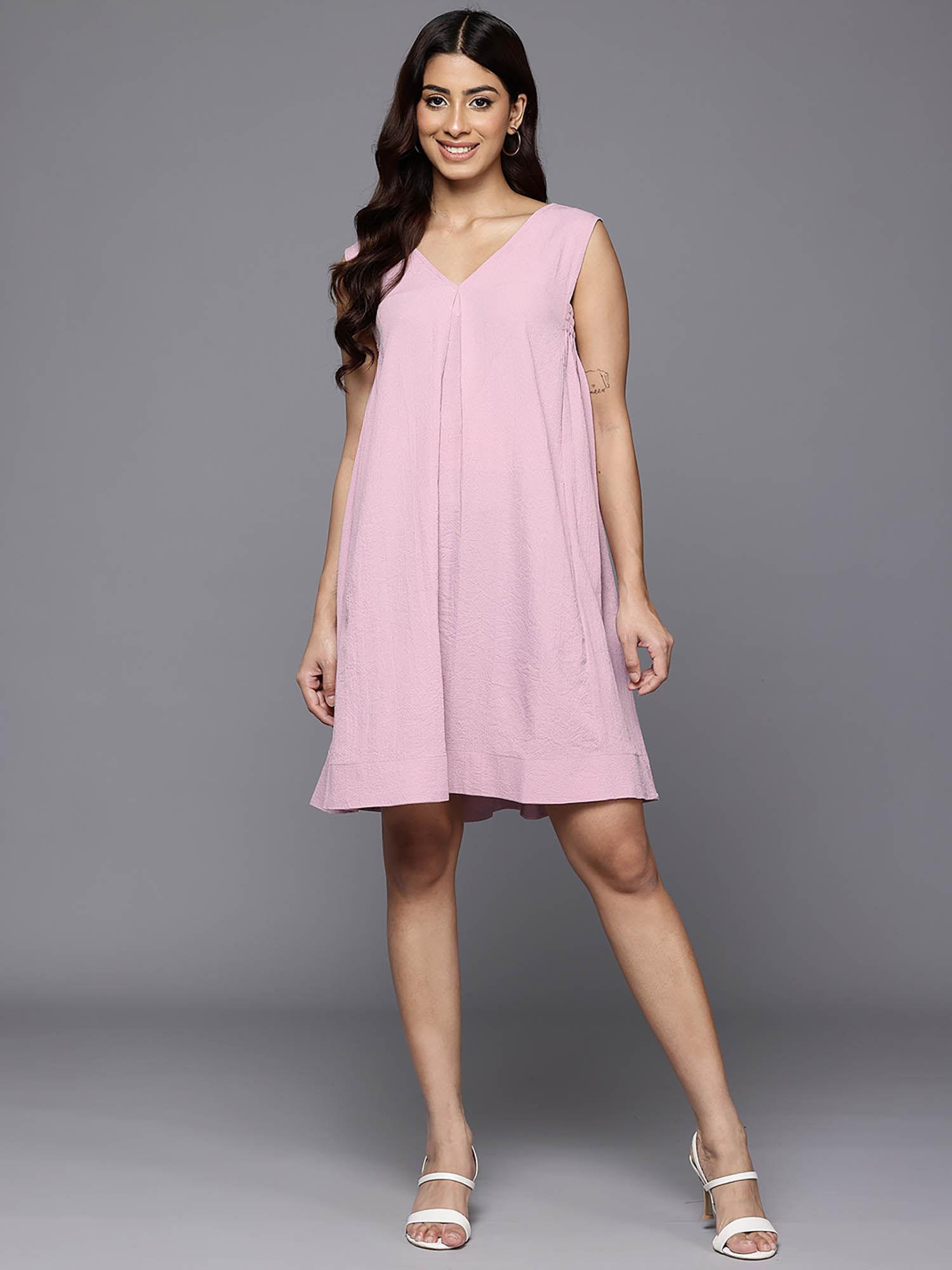 women lavender elastic detailed a-line mini dress