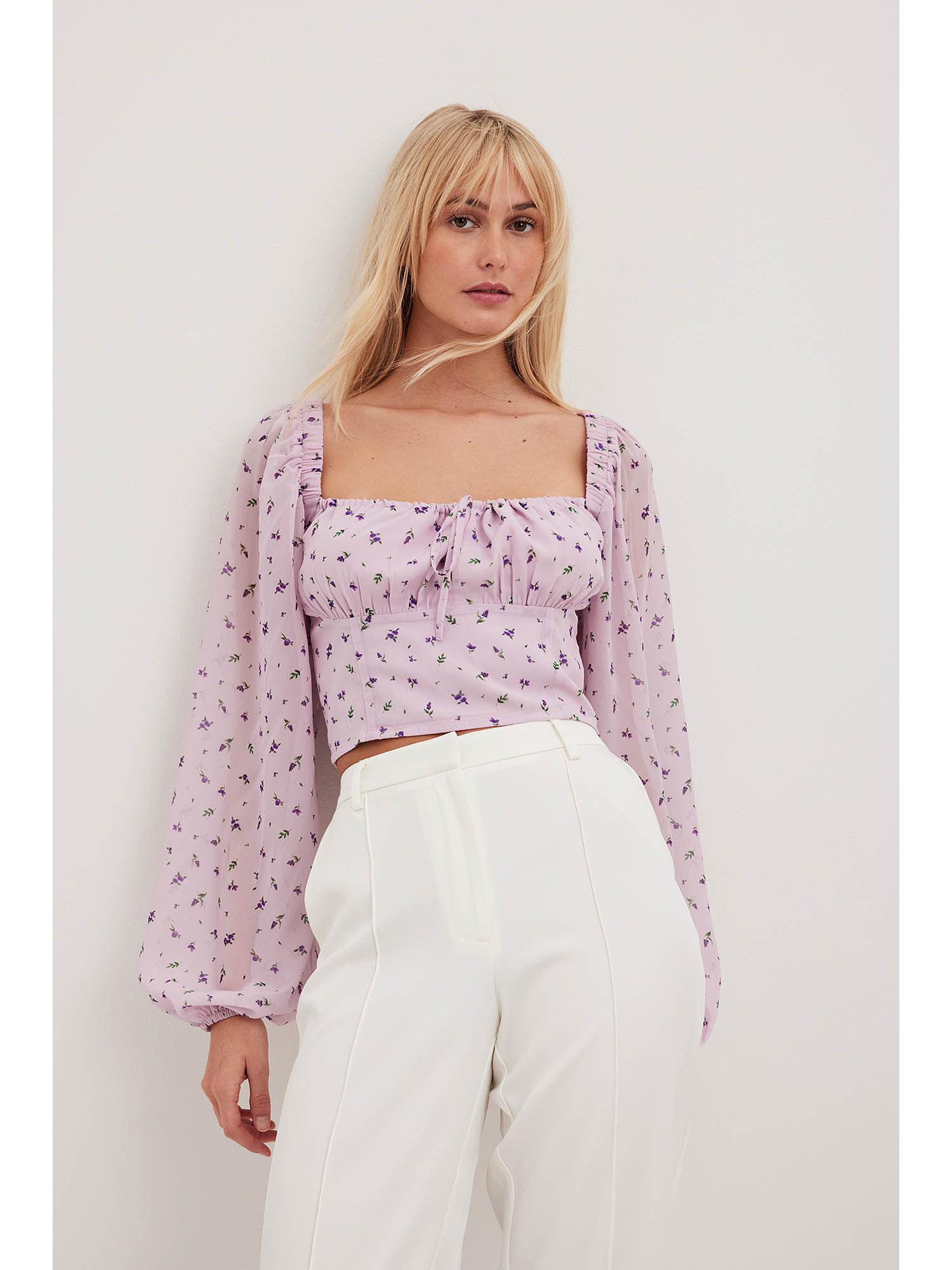 women lavender floral crop top