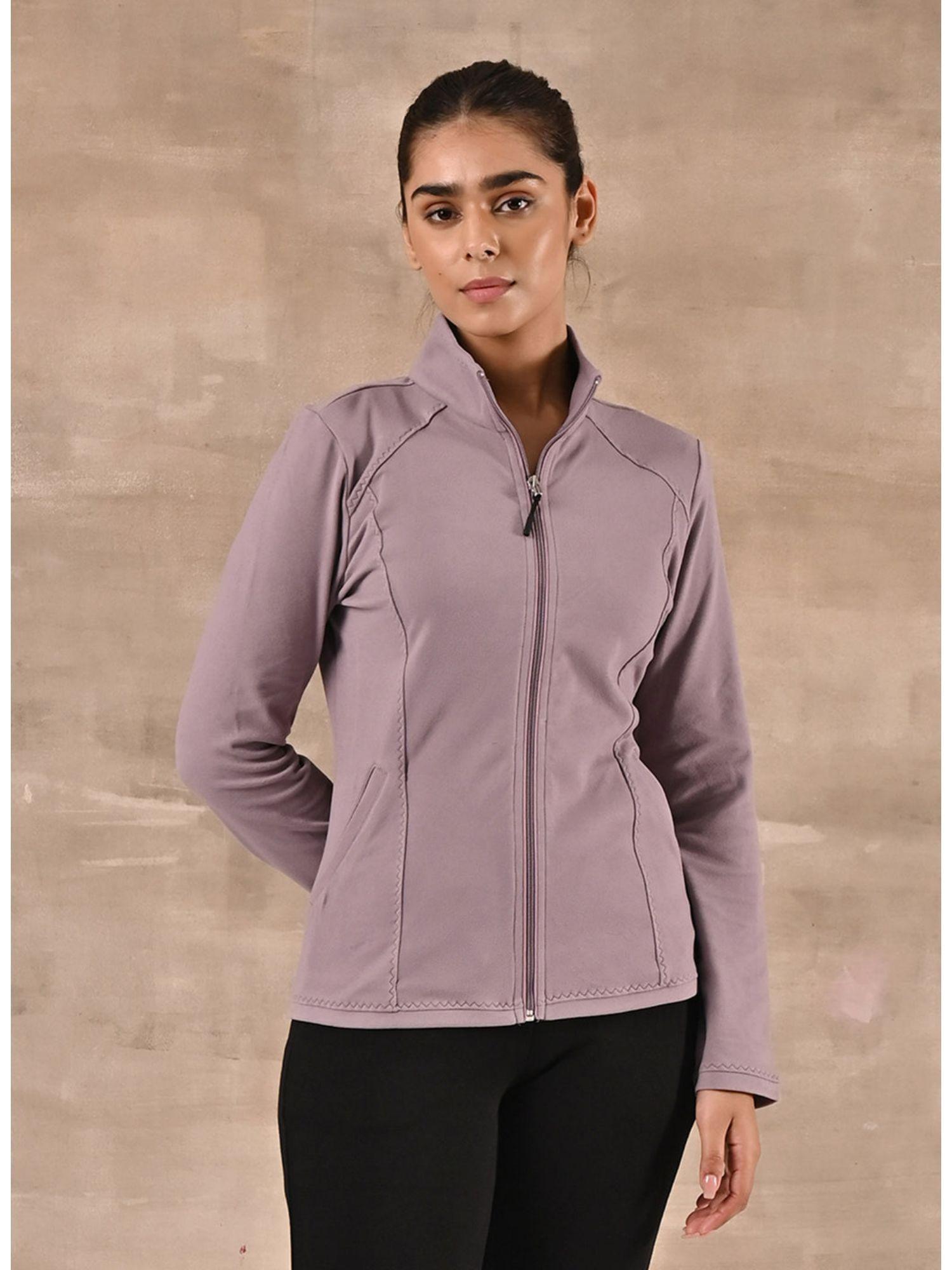 women lavender high neck jacket