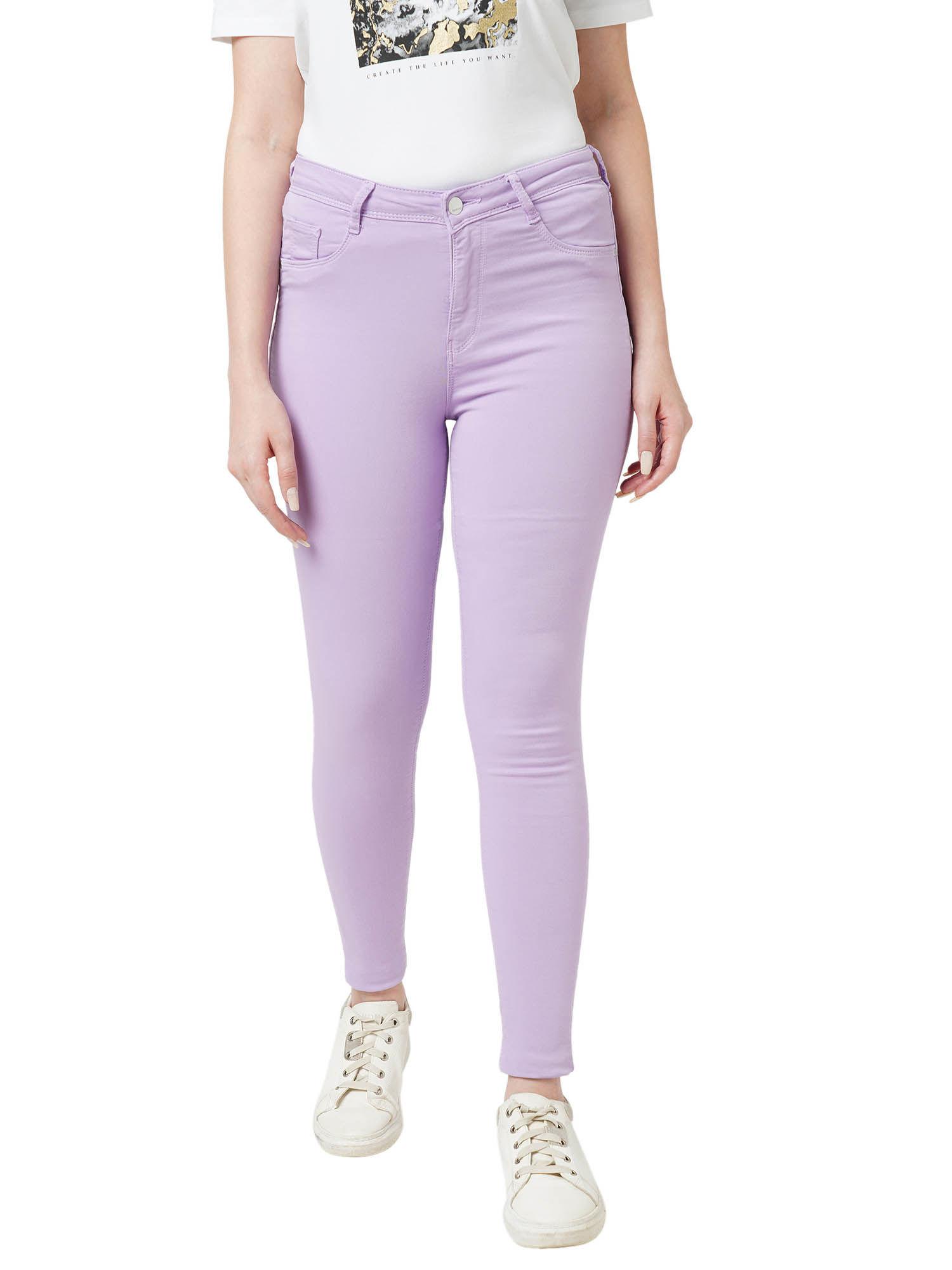 women lavender high waist skinny jeans