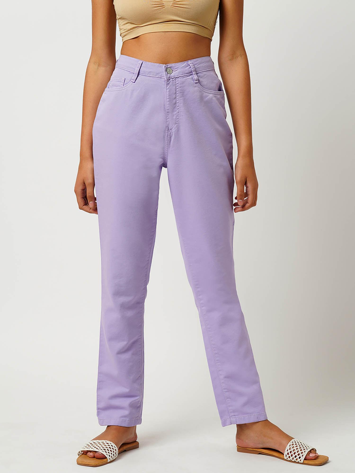 women lavender high waist straight jeans