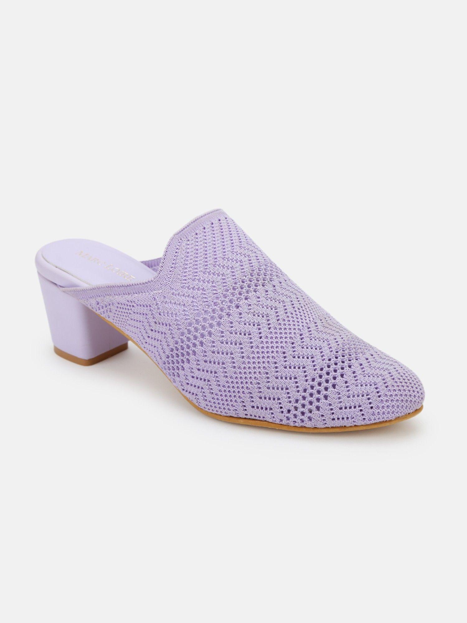 women lavender knitted round toe block heels