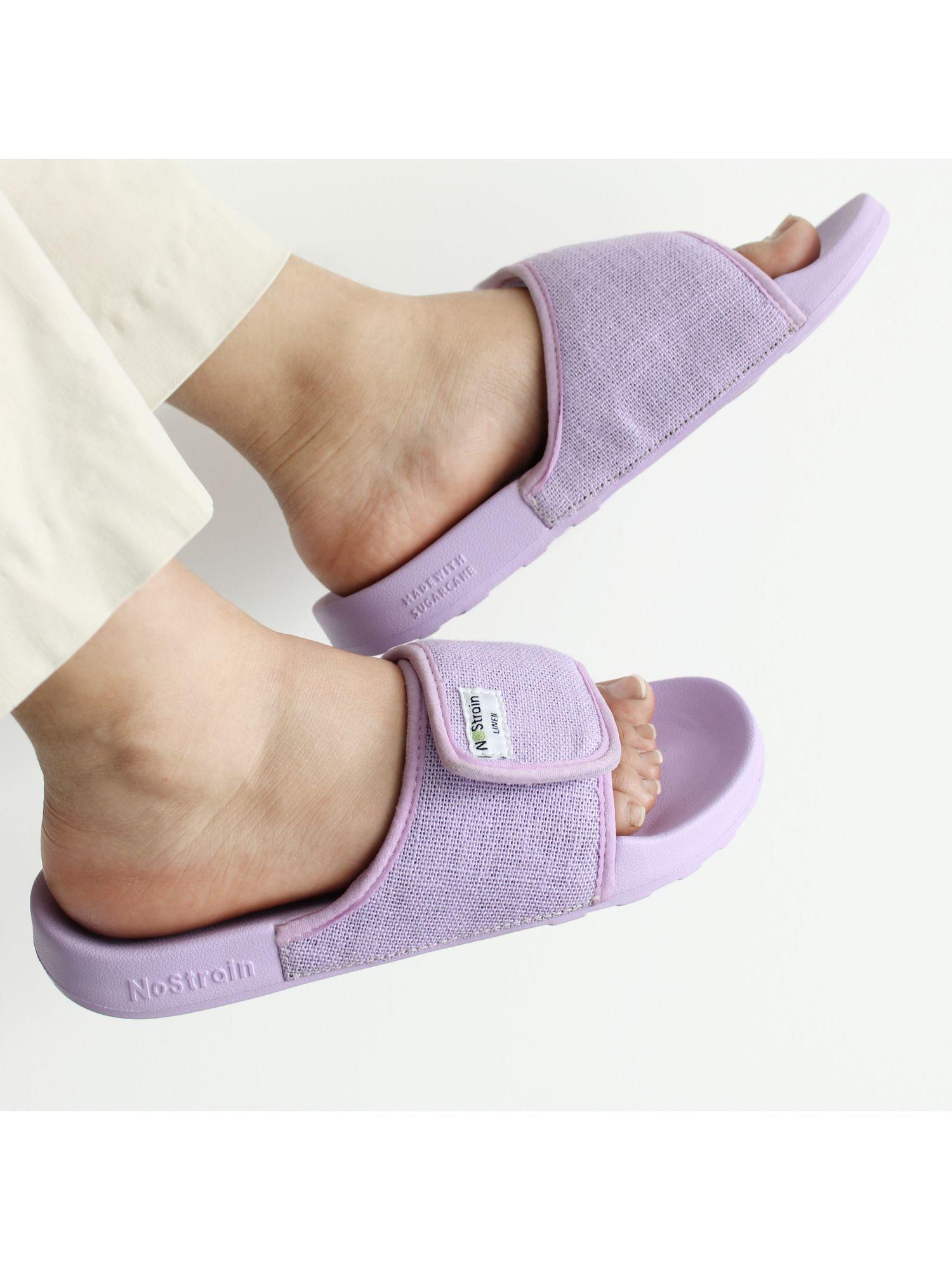 women lavender linen sugar sliders