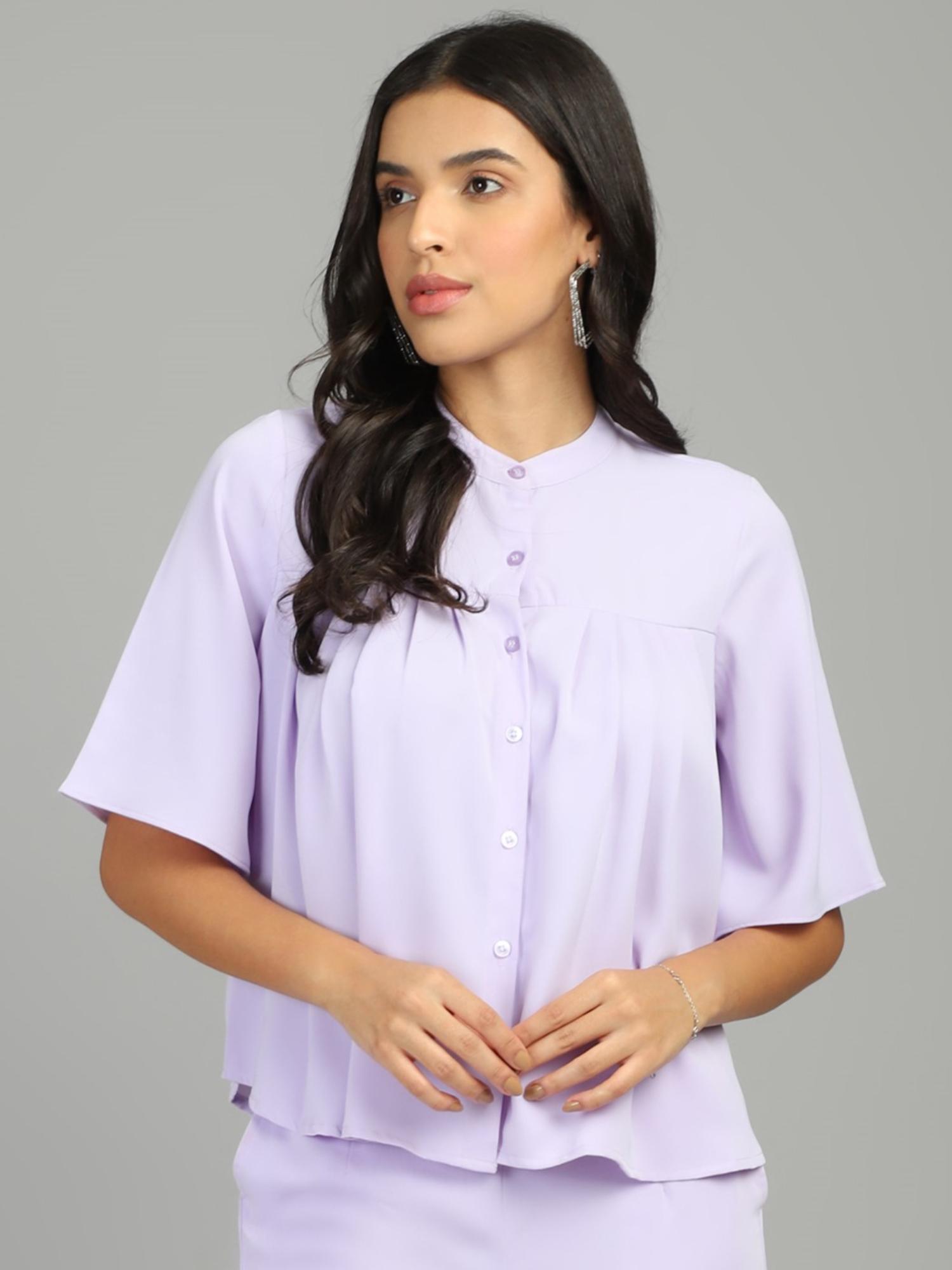 women lavender modern mandarin collar regular fit casual shirt