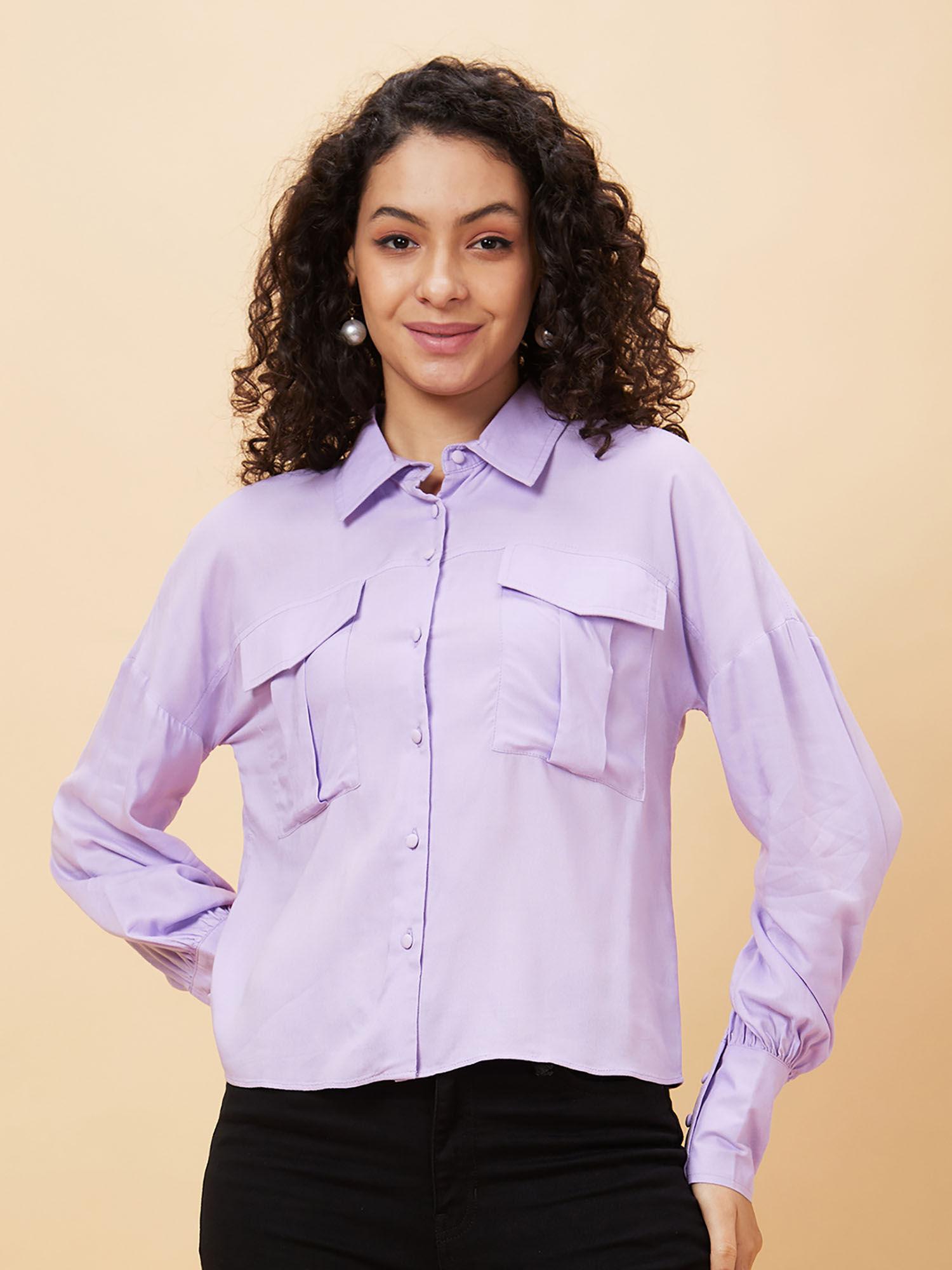 women lavender solid casual style shirt