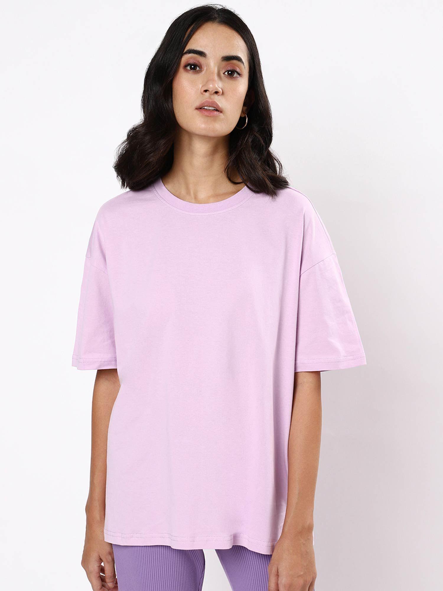 women lavender solid oversized t-shirt