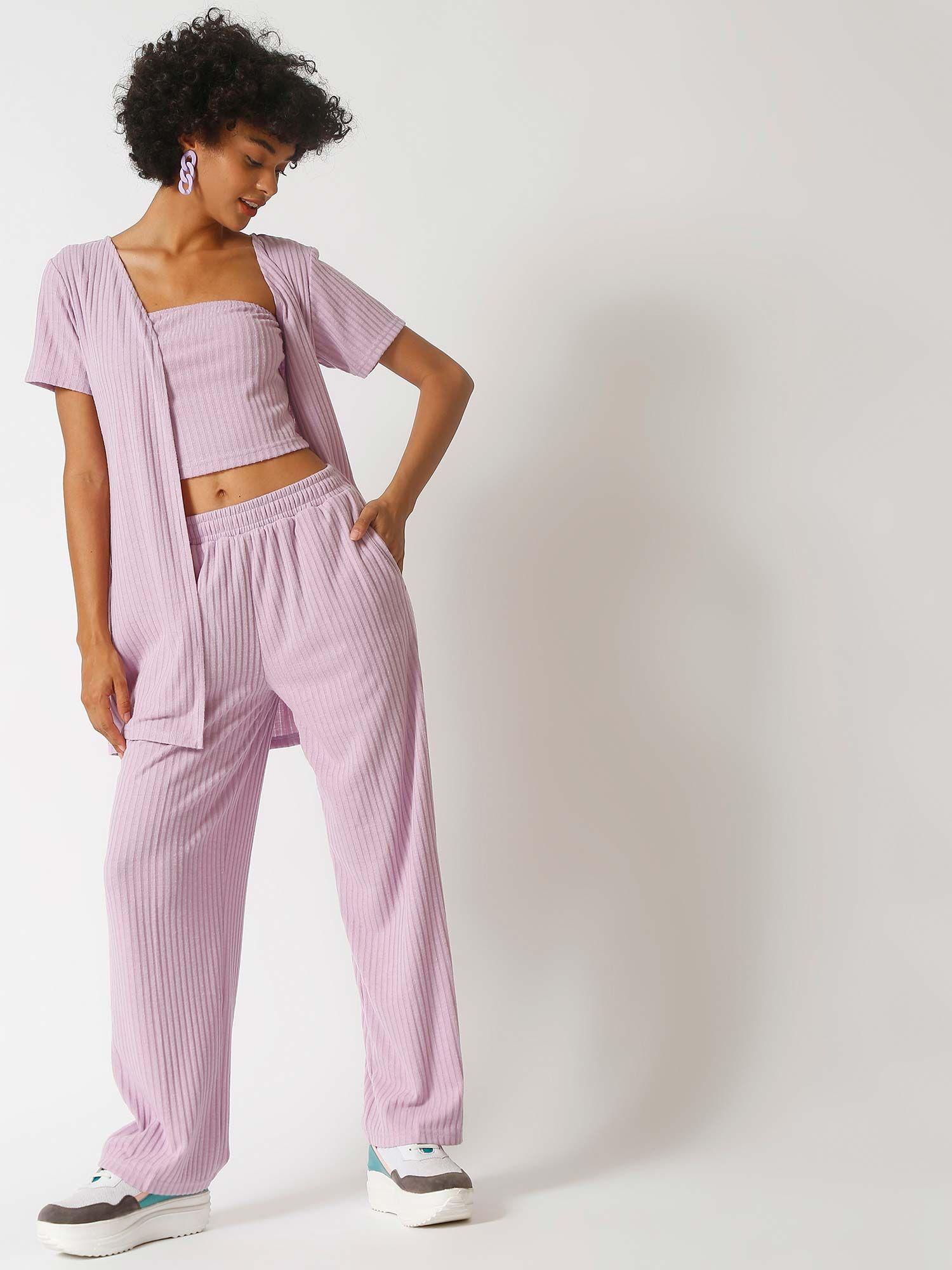 women lavender stylish casual co-ord (set of 3)