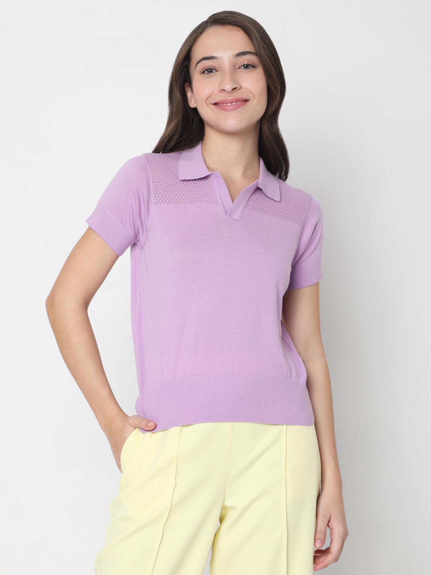 women lavender textured casual t-shirt