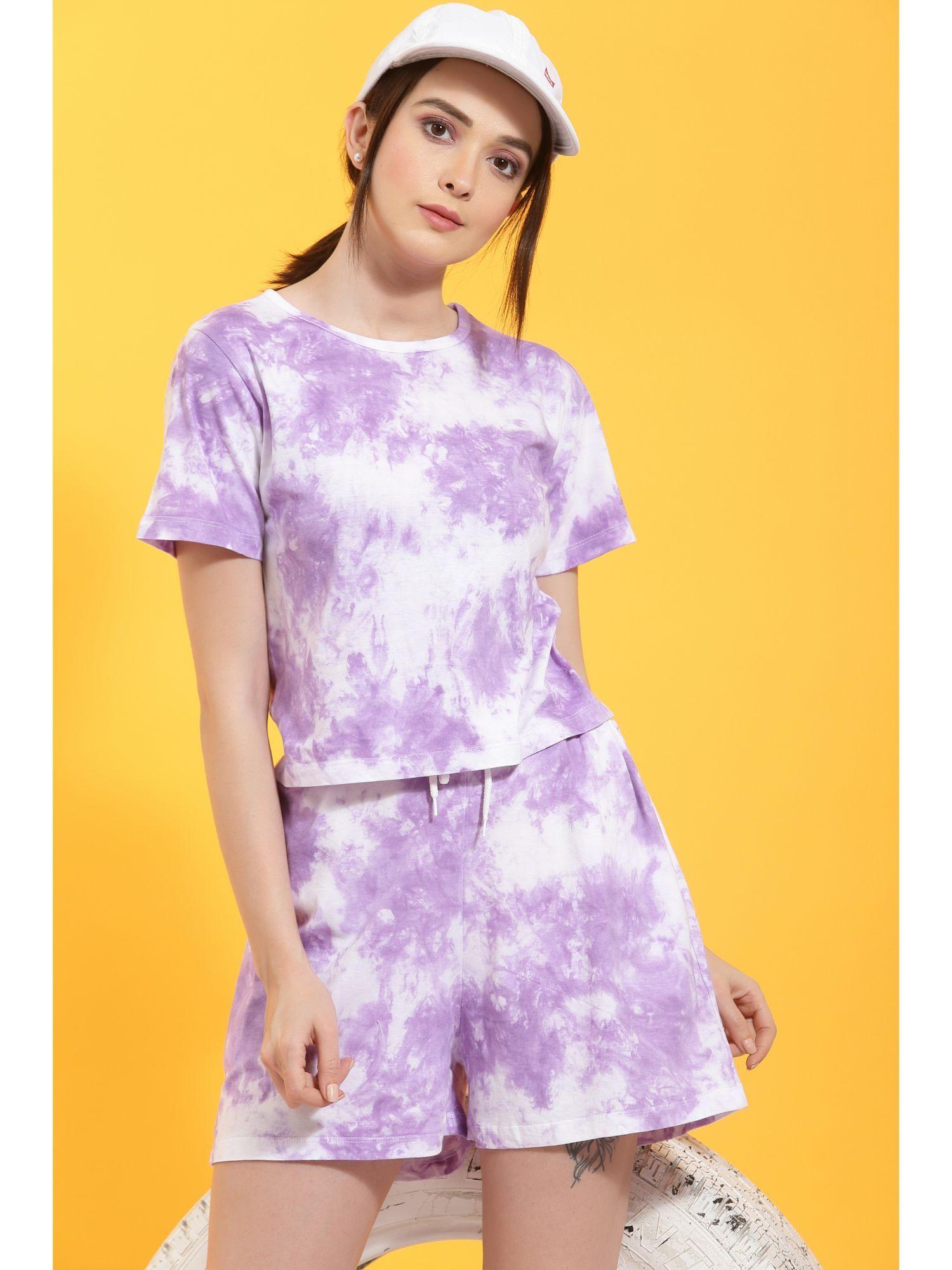 women lavender tie & dye jersey co-ord