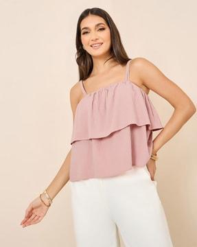 women layered strappy square-neck cami top