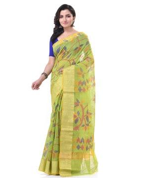 women leaf pattern saree with contrast border