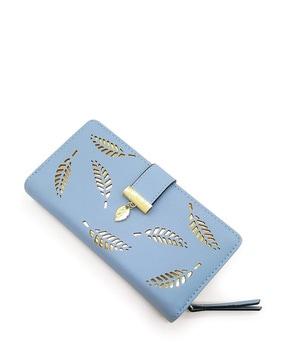 women leaf pattern tri-fold wallet