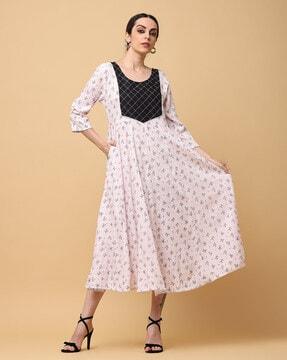 women leaf print a-line dress