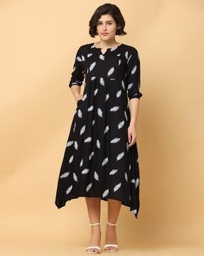 women leaf print a-line dress