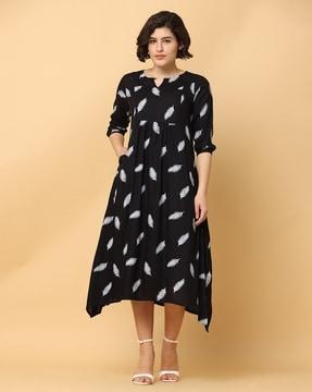 women leaf print a-line dress