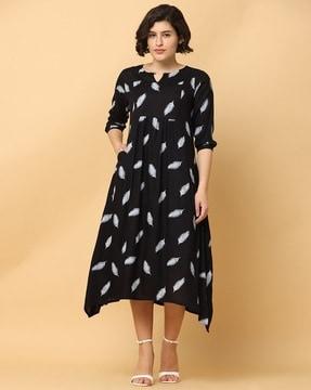 women leaf print a-line dress