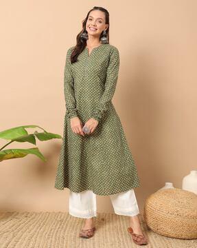 women leaf print a-line kurta