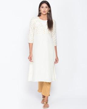 women leaf print a-line kurta