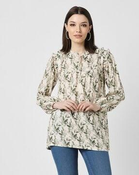 women leaf print a-line tunic