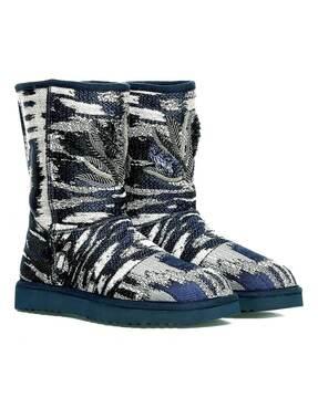women leaf print ankle-length boots