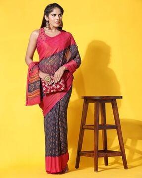 women leaf print chiffon saree