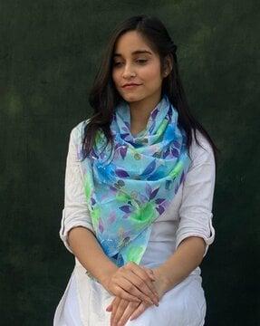 women leaf print cotton scarf