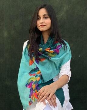 women leaf print cotton scarf