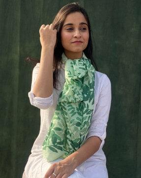 women leaf print cotton scarf