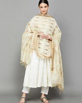 women leaf print dupatta with tassels