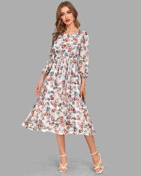 women leaf print fit & flare dress