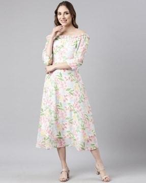 women leaf print fit & flare dress
