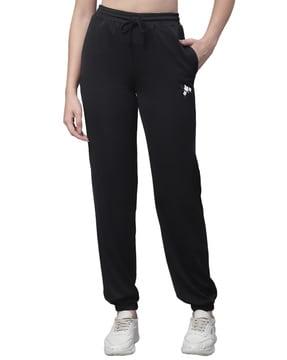 women leaf print fitted joggers with drawstring waist