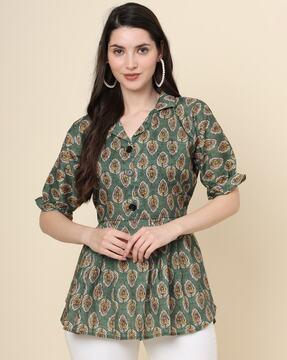 women leaf print fitted tunic