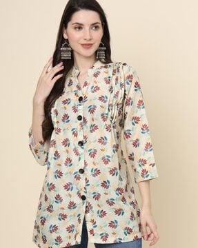 women leaf print fitted tunic