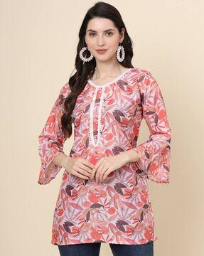 women leaf print fitted tunic
