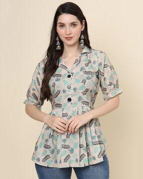 women leaf print fitted tunic