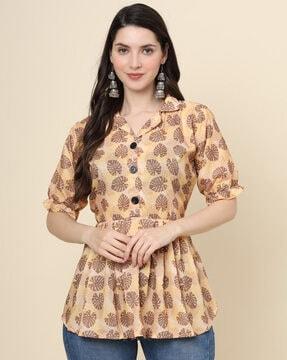 women leaf print fitted tunic