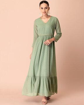 women leaf print flared kurta