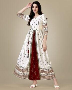 women leaf print flared kurta