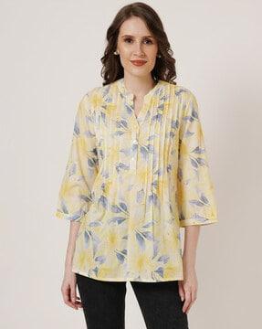 women leaf print no darts a-line tunic