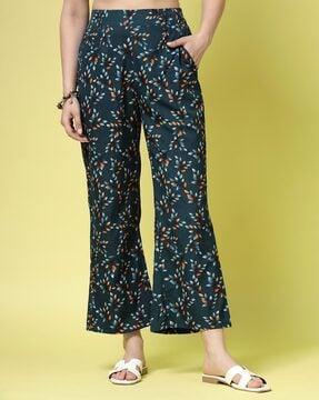 women leaf print palazzos with insert pocket